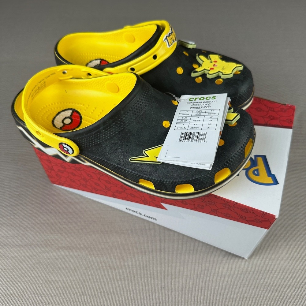 Pokémon x Crocs Classic Clog Pikachu Limited Edition M6 W8 Black Yellow NEW NIB